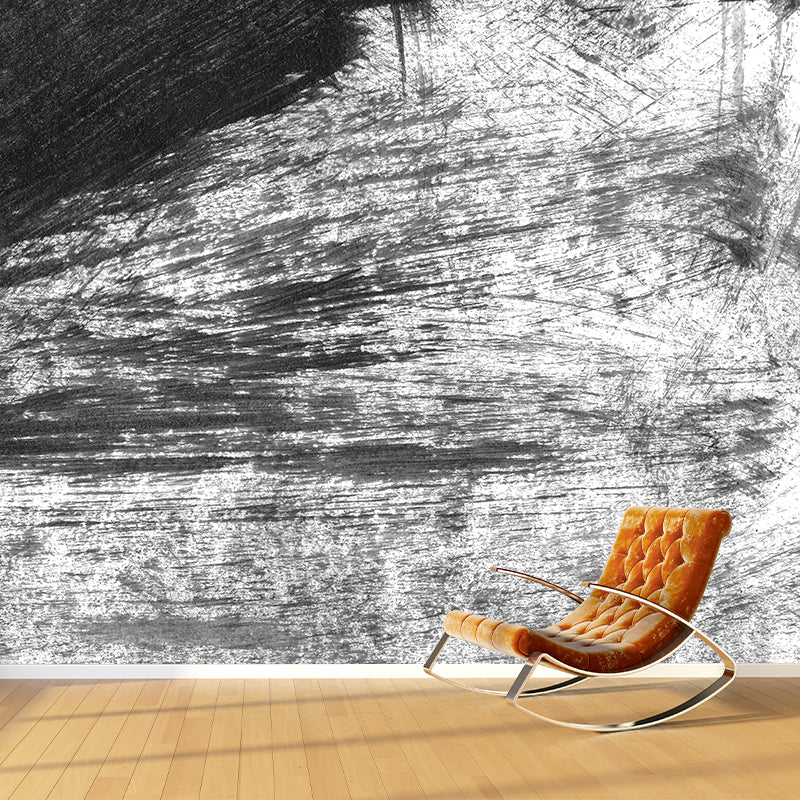 Giant Contemporary Wall Mural Black Brush Stroke Pattern Wall Decor, Custom Printed Clearhalo 'Wall Decor' 'Wall Mural' 1957638