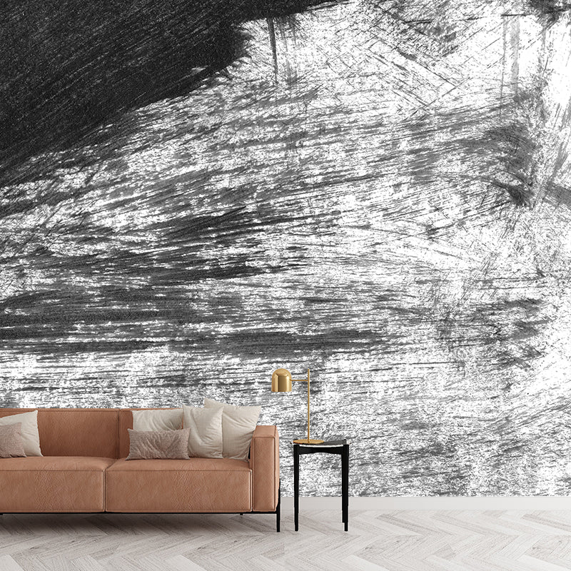 Giant Contemporary Wall Mural Black Brush Stroke Pattern Wall Decor, Custom Printed Clearhalo 'Wall Decor' 'Wall Mural' 1957639