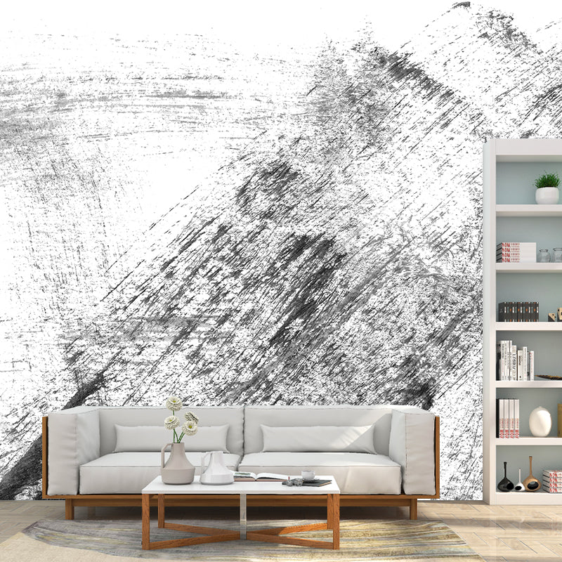 Giant Contemporary Wall Mural Black Brush Stroke Pattern Wall Decor, Custom Printed Clearhalo 'Wall Decor' 'Wall Mural' 1957643