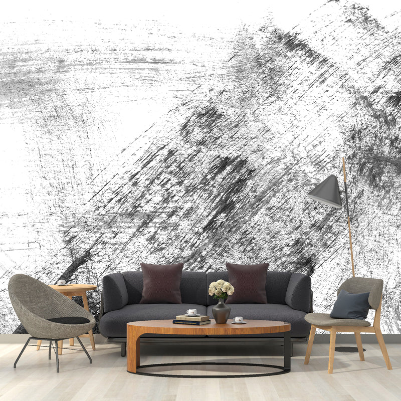 Giant Contemporary Wall Mural Black Brush Stroke Pattern Wall Decor, Custom Printed Clearhalo 'Wall Decor' 'Wall Mural' 1957644