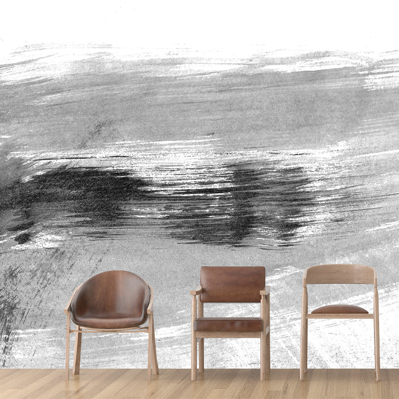 Giant Contemporary Wall Mural Black Brush Stroke Pattern Wall Decor, Custom Printed Clearhalo 'Wall Decor' 'Wall Mural' 1957649