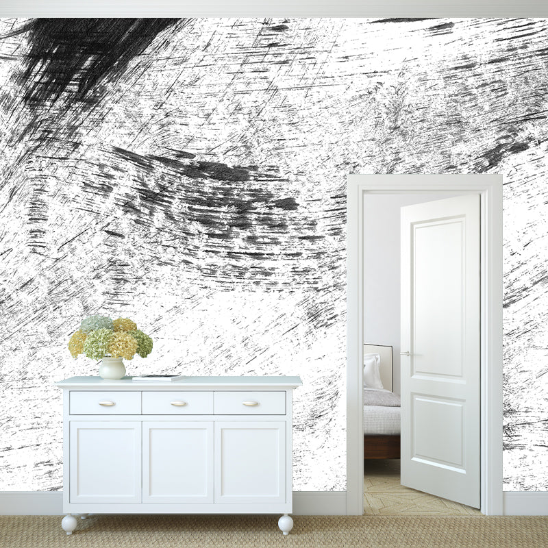 Giant Contemporary Wall Mural Black Brush Stroke Pattern Wall Decor, Custom Printed Black Design 5 Clearhalo 'Wall Decor' 'Wall Mural' 1957652