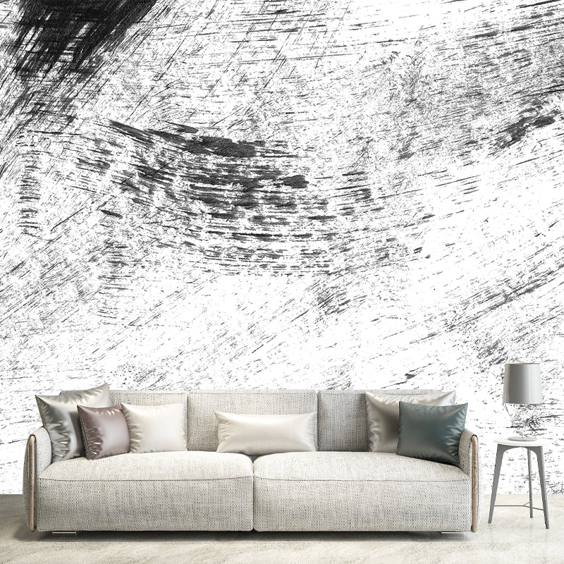 Giant Contemporary Wall Mural Black Brush Stroke Pattern Wall Decor, Custom Printed Clearhalo 'Wall Decor' 'Wall Mural' 1957653