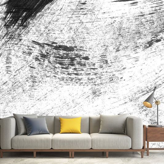 Giant Contemporary Wall Mural Black Brush Stroke Pattern Wall Decor, Custom Printed Clearhalo 'Wall Decor' 'Wall Mural' 1957654