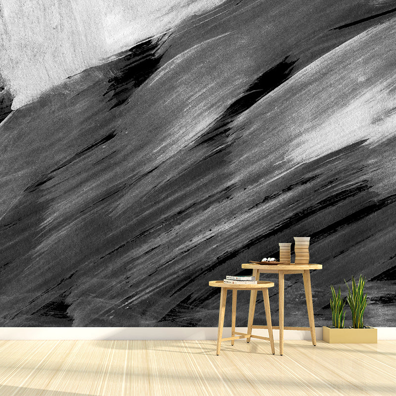 Stain Resistant Brush Stroke Mural Decal Non-Woven Modern Wall Decor for Sitting Room Black Design 3 Clearhalo 'Wall Decor' 'Wall Mural' 1957667