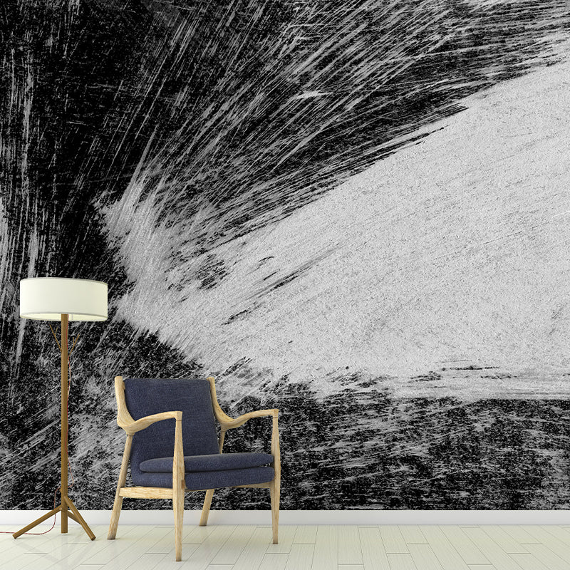 Black Brush Stroke Pattern Mural Decal for Decoration Modern Living Room Wall Art Black Design 1 Clearhalo 'Wall Decor' 'Wall Mural' 1957682
