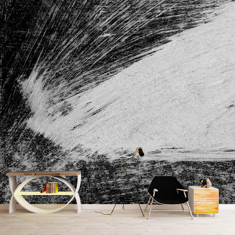 Black Brush Stroke Pattern Mural Decal for Decoration Modern Living Room Wall Art Clearhalo 'Wall Decor' 'Wall Mural' 1957684