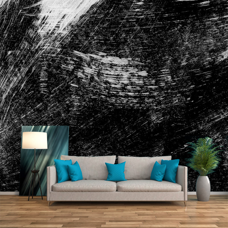 Black Brush Stroke Pattern Mural Decal for Decoration Modern Living Room Wall Art Clearhalo 'Wall Decor' 'Wall Mural' 1957689