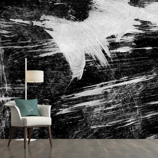 Black Brush Stroke Pattern Mural Decal for Decoration Modern Living Room Wall Art Clearhalo 'Wall Decor' 'Wall Mural' 1957693