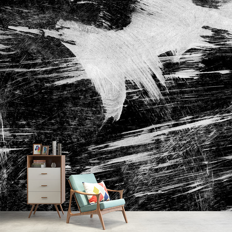 Black Brush Stroke Pattern Mural Decal for Decoration Modern Living Room Wall Art Clearhalo 'Wall Decor' 'Wall Mural' 1957694