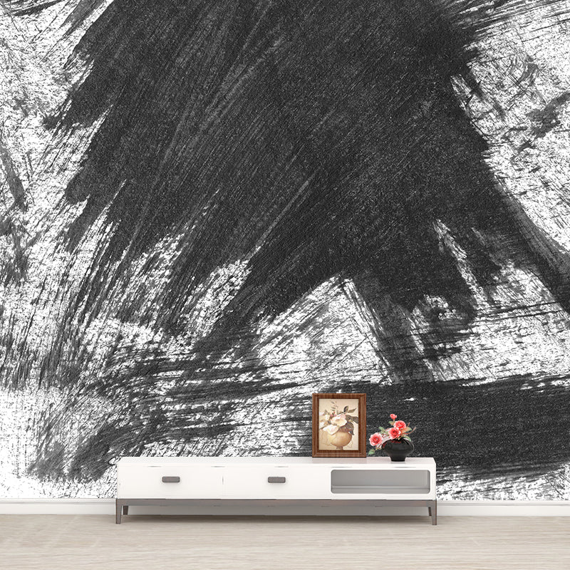 Black Brush Stroke Pattern Mural Decal for Decoration Modern Living Room Wall Art Black Design 4 Clearhalo 'Wall Decor' 'Wall Mural' 1957697