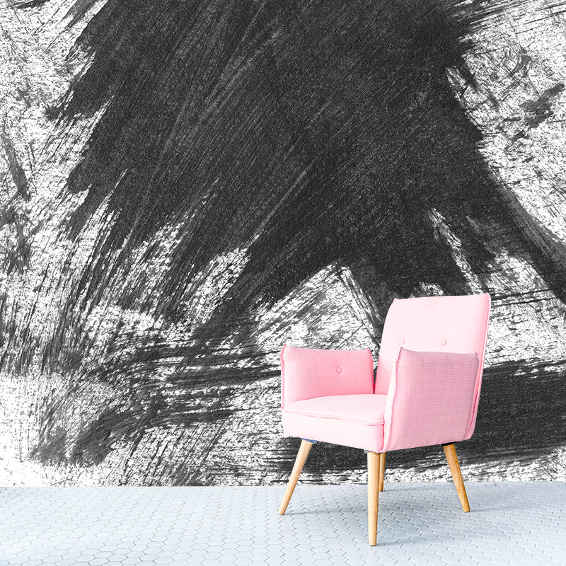 Black Brush Stroke Pattern Mural Decal for Decoration Modern Living Room Wall Art Clearhalo 'Wall Decor' 'Wall Mural' 1957699