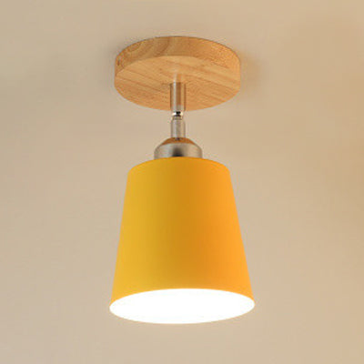 Metal Tapered Semi-Flush Mount Macaron Style 1 Bulb Bedroom Semi-Flush Ceiling Light in Yellow/Pink Yellow Clearhalo 'Ceiling Lights' 'Close To Ceiling Lights' 'Close to ceiling' 'Semi-flushmount' Lighting' 19577