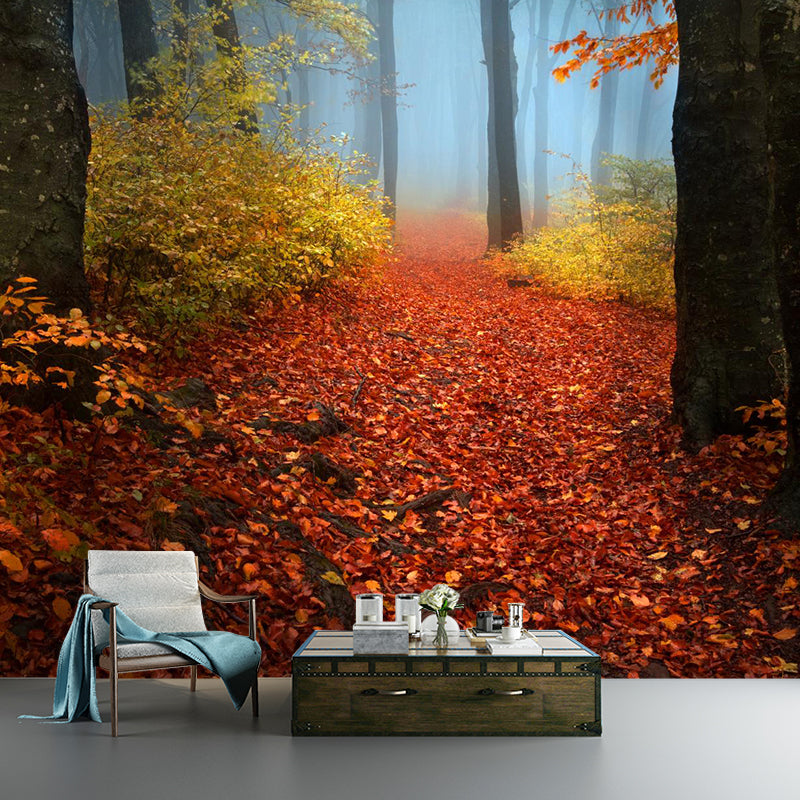 Modern Misty Forest Landscape Mural Light Color Stain-Proofing Wall Decor for Bedroom Red Clearhalo 'Wall Decor' 'Wall Mural' 1957707