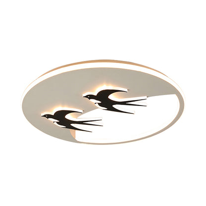 Animal 2-Bird Flush Mount Light Acrylic Energy-Saving LED Ceiling Lamp for Boys Girls Bedroom White White Clearhalo 'Ceiling Lights' 'Close To Ceiling Lights' 'Close to ceiling' 'Flush mount' Lighting' 195771