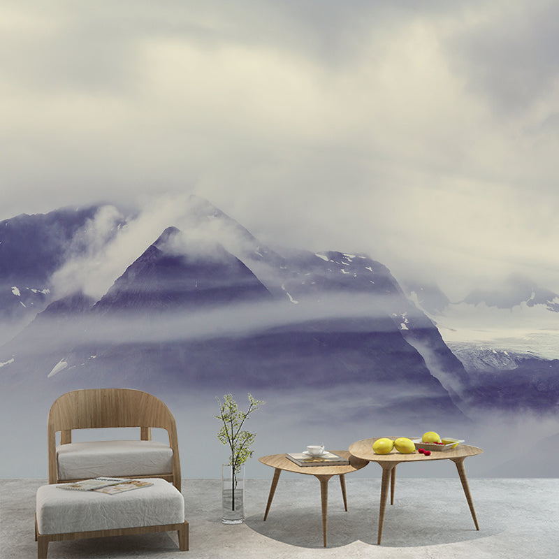 Modern Misty Forest Landscape Mural Light Color Stain-Proofing Wall Decor for Bedroom Grey Clearhalo 'Wall Decor' 'Wall Mural' 1957712