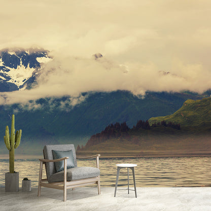 Modern Misty Forest Landscape Mural Light Color Stain-Proofing Wall Decor for Bedroom Brown Clearhalo 'Wall Decor' 'Wall Mural' 1957717