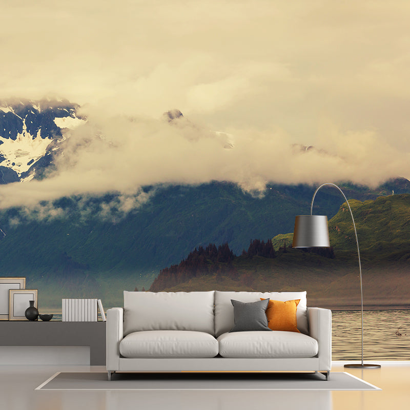 Modern Misty Forest Landscape Mural Light Color Stain-Proofing Wall Decor for Bedroom Clearhalo 'Wall Decor' 'Wall Mural' 1957719