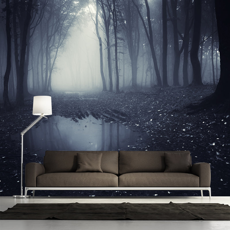 Modern Misty Forest Landscape Mural Light Color Stain-Proofing Wall Decor for Bedroom Dark Gray Clearhalo 'Wall Decor' 'Wall Mural' 1957727