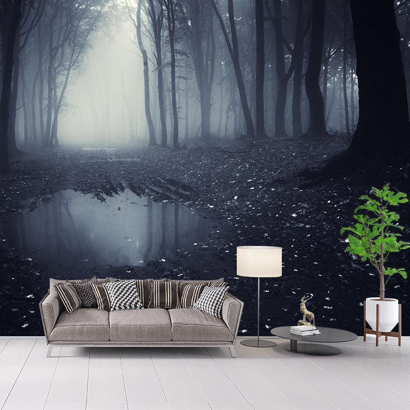 Modern Misty Forest Landscape Mural Light Color Stain-Proofing Wall Decor for Bedroom Clearhalo 'Wall Decor' 'Wall Mural' 1957728
