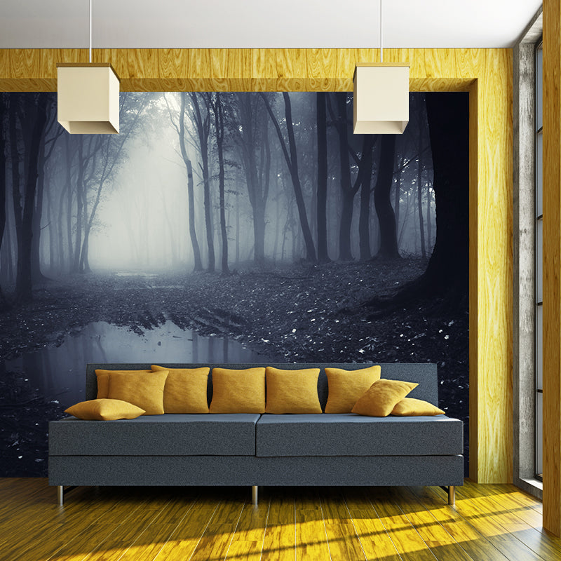 Modern Misty Forest Landscape Mural Light Color Stain-Proofing Wall Decor for Bedroom Clearhalo 'Wall Decor' 'Wall Mural' 1957729