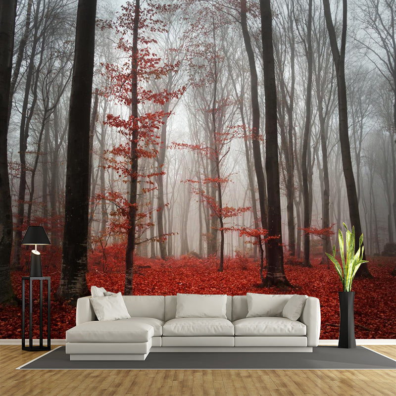 Contemporary Foggy Forest Mural Decal Pastel Color Natural Landscape Wall Covering Clearhalo 'Wall Decor' 'Wall Mural' 1957733