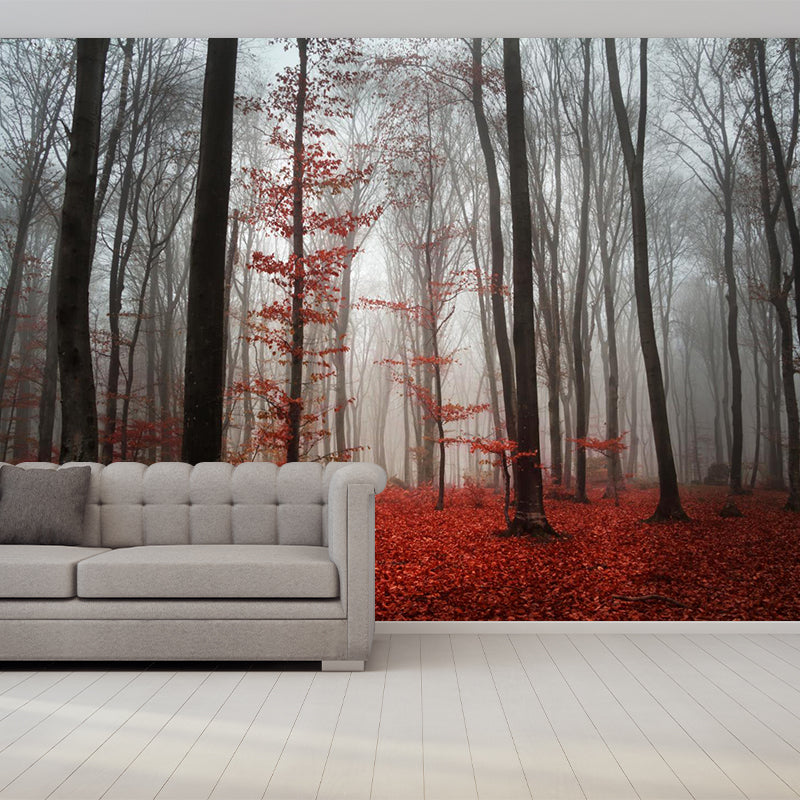 Contemporary Foggy Forest Mural Decal Pastel Color Natural Landscape Wall Covering Clearhalo 'Wall Decor' 'Wall Mural' 1957734