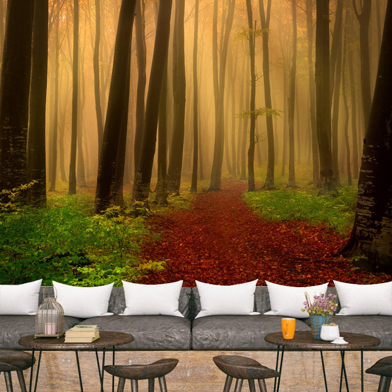 Contemporary Foggy Forest Mural Decal Pastel Color Natural Landscape Wall Covering Yellow Clearhalo 'Wall Decor' 'Wall Mural' 1957737