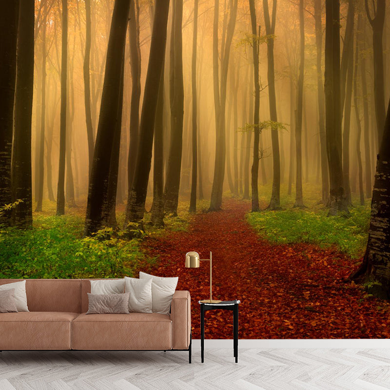 Contemporary Foggy Forest Mural Decal Pastel Color Natural Landscape Wall Covering Clearhalo 'Wall Decor' 'Wall Mural' 1957738