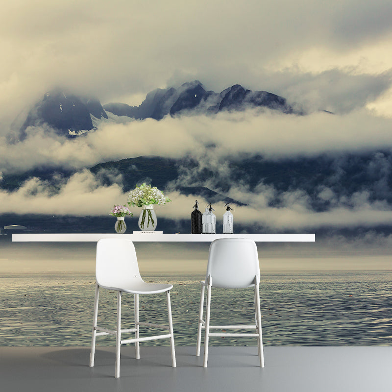 Contemporary Foggy Forest Mural Decal Pastel Color Natural Landscape Wall Covering Clearhalo 'Wall Decor' 'Wall Mural' 1957744