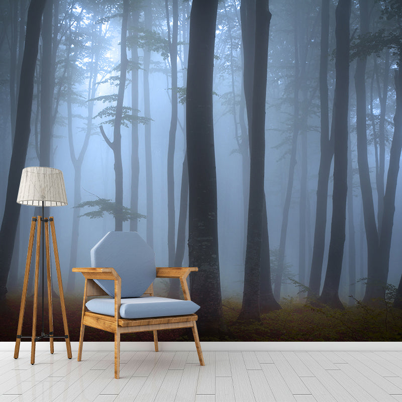 Contemporary Foggy Forest Mural Decal Pastel Color Natural Landscape Wall Covering Clearhalo 'Wall Decor' 'Wall Mural' 1957754