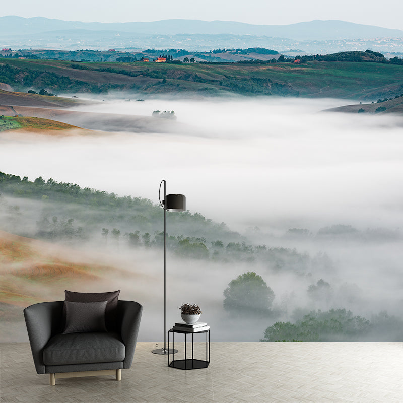 Endless Mountains Mural Wallpaper Pastel Color Modern Wall Covering for Boys Bedroom White Clearhalo 'Wall Decor' 'Wall Mural' 1957777