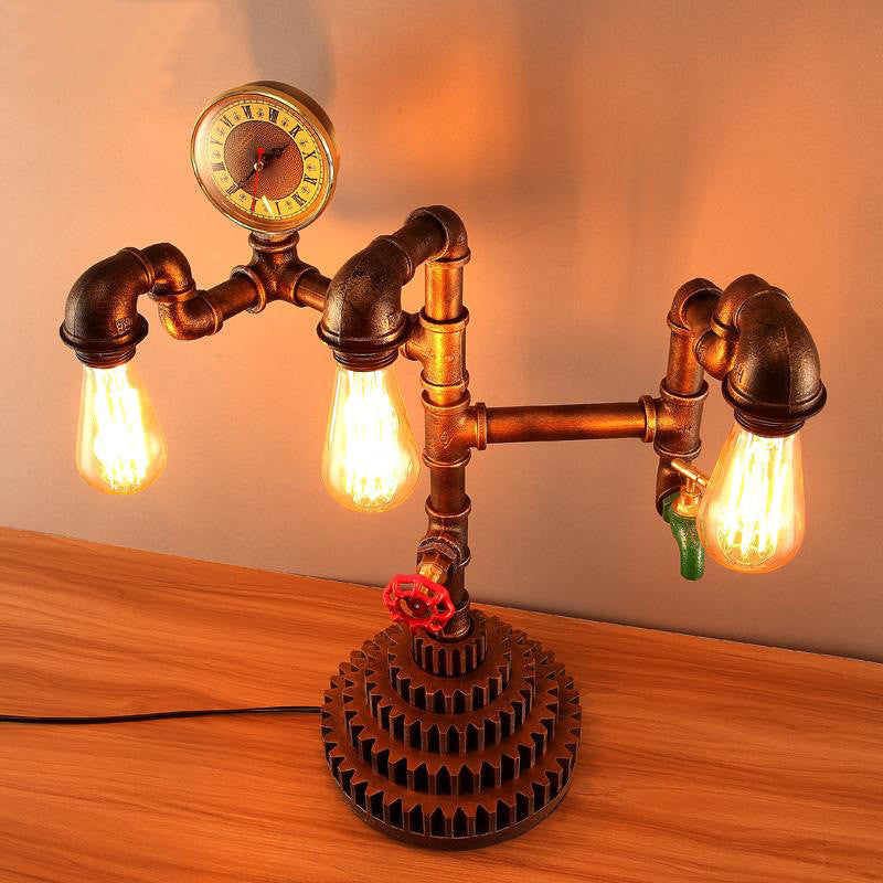 Steampunk Wrought Iron Standing Light with Bare Bulb Vintage 3 Lights Living Room Table Lighting in Bronze Clearhalo 'Lamps' 'Table Lamps' Lighting' 195778
