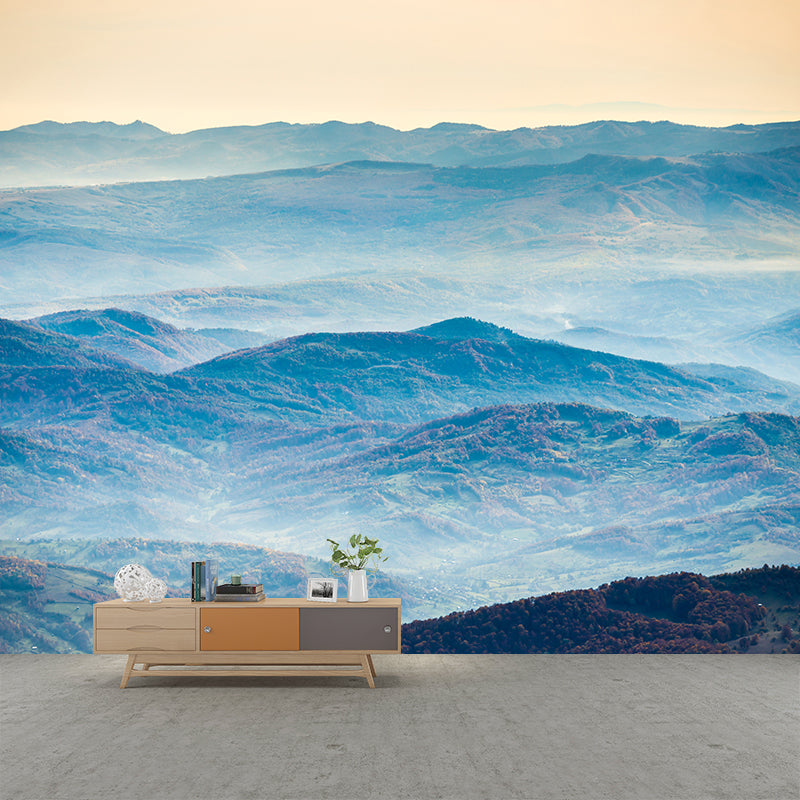 Contemporary Mountains View Wall Mural Soft Color Stain-Proof Wall Art for Guest Room Blue Clearhalo 'Wall Decor' 'Wall Mural' 1957782