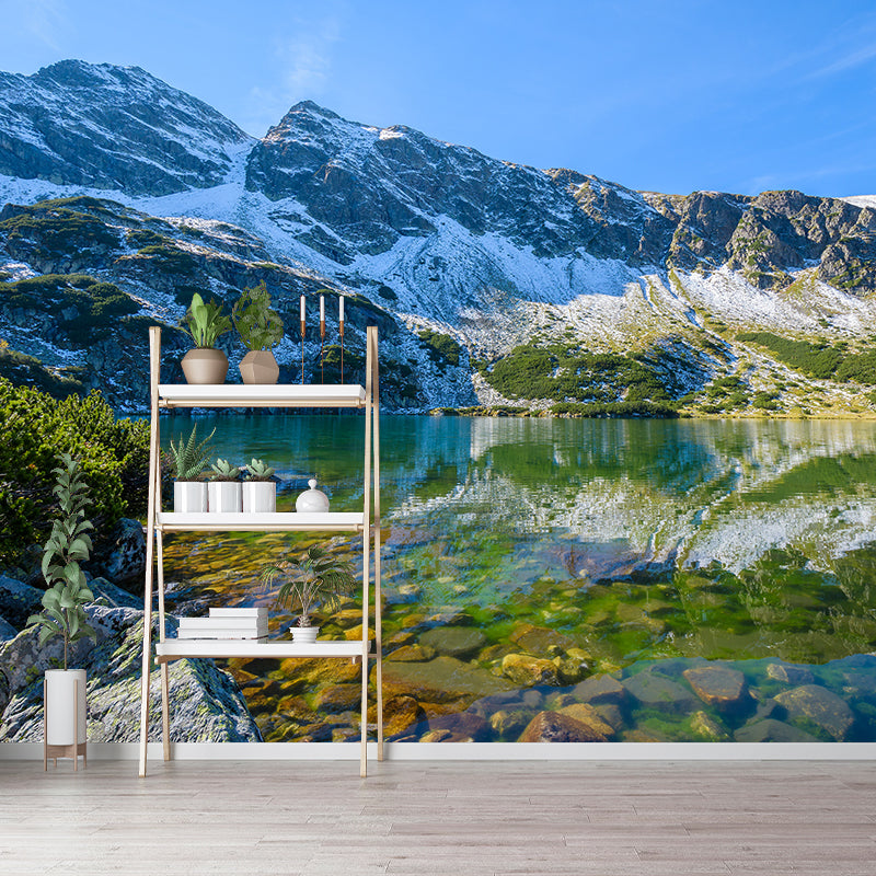 Contemporary Mountains View Wall Mural Soft Color Stain-Proof Wall Art for Guest Room Green Clearhalo 'Wall Decor' 'Wall Mural' 1957787