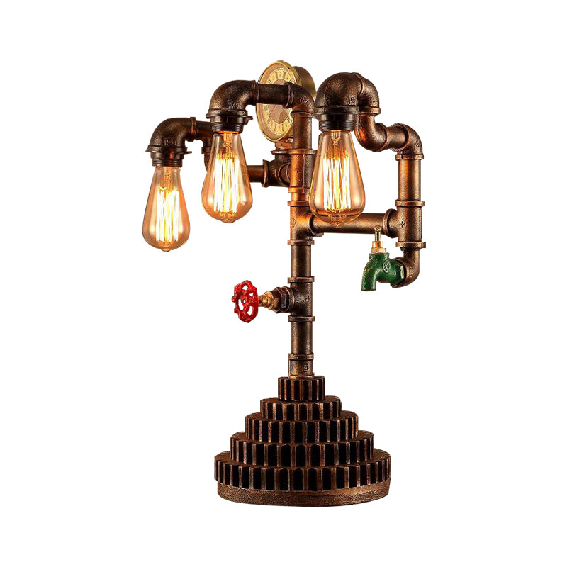 Steampunk Wrought Iron Standing Light with Bare Bulb Vintage 3 Lights Living Room Table Lighting in Bronze Clearhalo 'Lamps' 'Table Lamps' Lighting' 195779