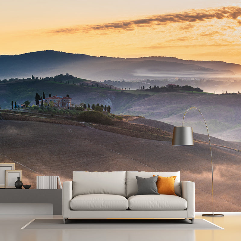 Contemporary Mountains View Wall Mural Soft Color Stain-Proof Wall Art for Guest Room Brown Clearhalo 'Wall Decor' 'Wall Mural' 1957792