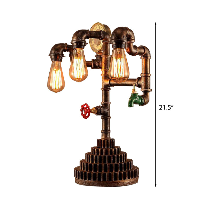 Steampunk Wrought Iron Standing Light with Bare Bulb Vintage 3 Lights Living Room Table Lighting in Bronze Clearhalo 'Lamps' 'Table Lamps' Lighting' 195780