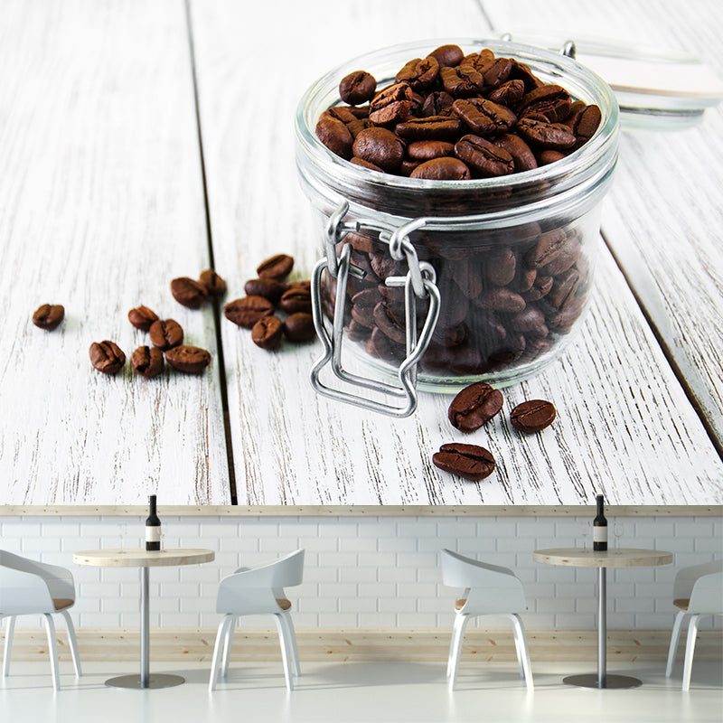 Modern Coffee Bean Pattern Mural Pastel Color Study Room Wall Decor, Personalized Brown Clearhalo 'Wall Decor' 'Wall Mural' 1957807