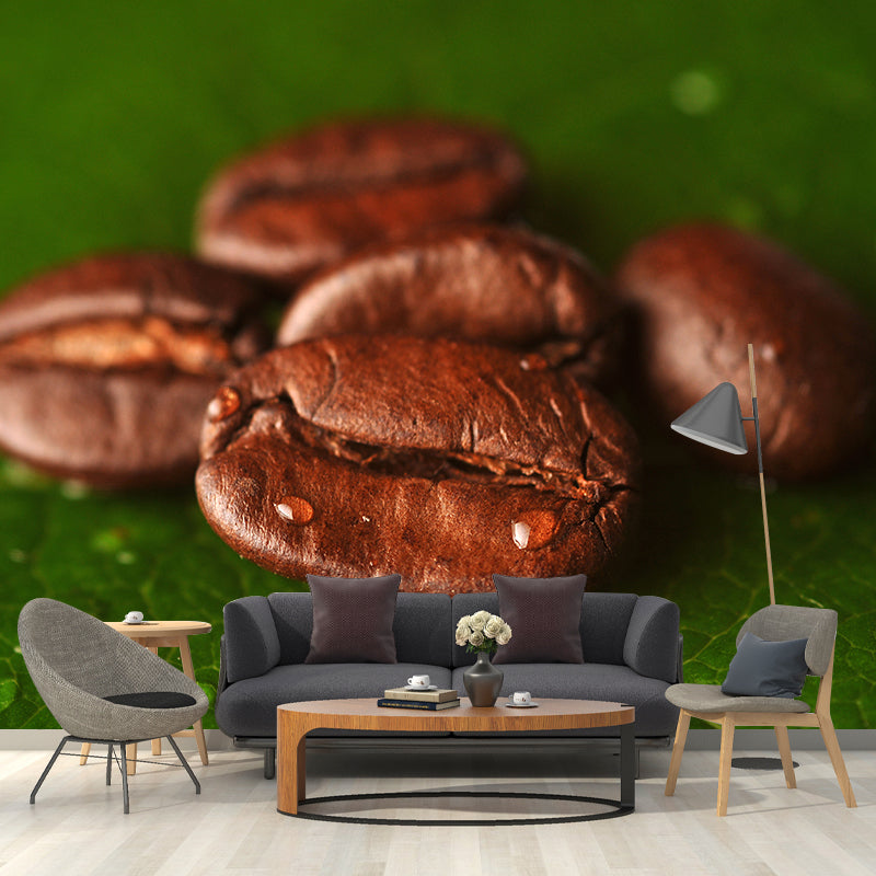 Modern Coffee Bean Pattern Mural Pastel Color Study Room Wall Decor, Personalized Dark Brown Clearhalo 'Wall Decor' 'Wall Mural' 1957812