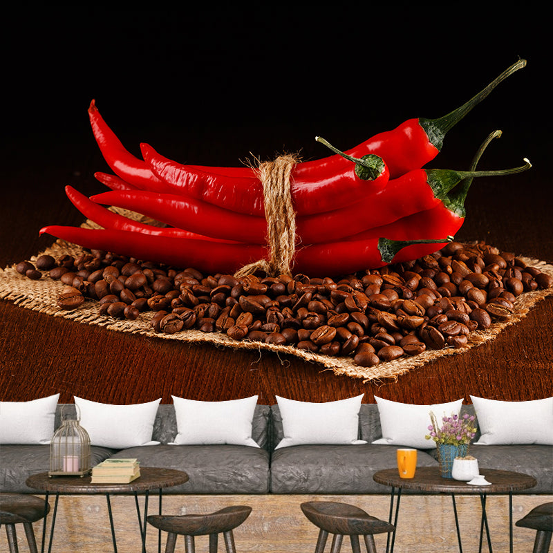 Modern Coffee Bean Pattern Mural Pastel Color Study Room Wall Decor, Personalized Dark Coffee Clearhalo 'Wall Decor' 'Wall Mural' 1957827