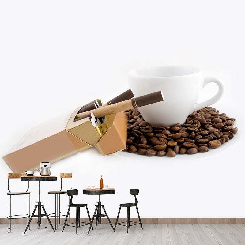 Full Size Photography Modern Mural Wallpaper with Coffee Bean Graphic in Soft Color Coffee Clearhalo 'Wall Decor' 'Wall Mural' 1957832