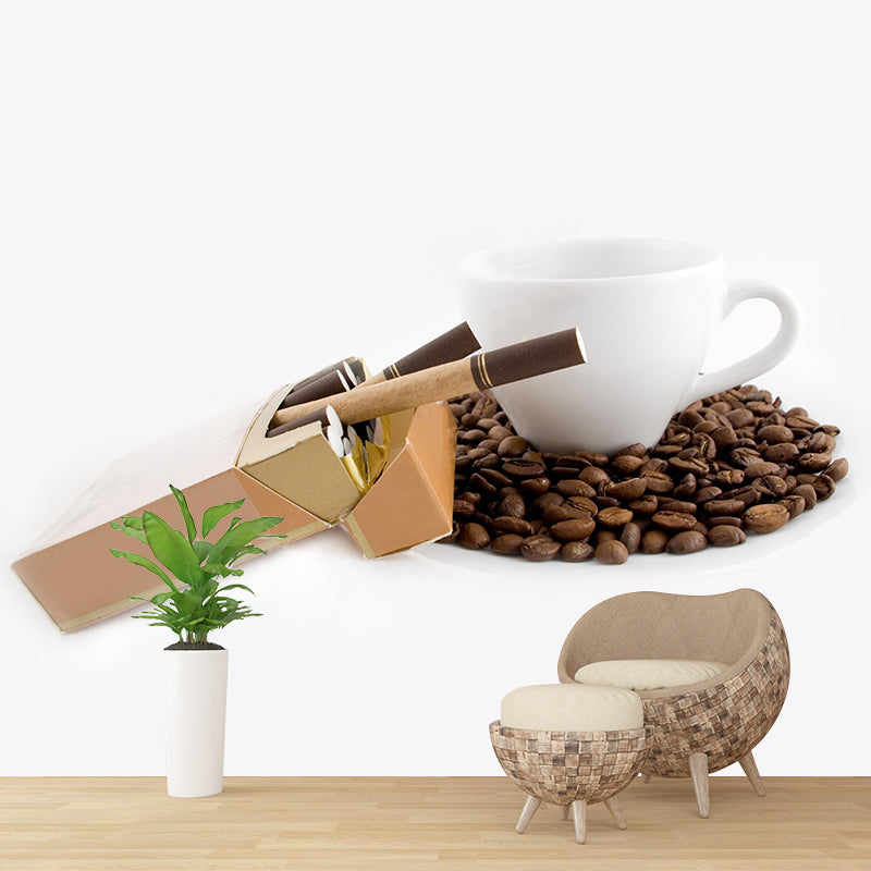 Full Size Photography Modern Mural Wallpaper with Coffee Bean Graphic in Soft Color Clearhalo 'Wall Decor' 'Wall Mural' 1957834