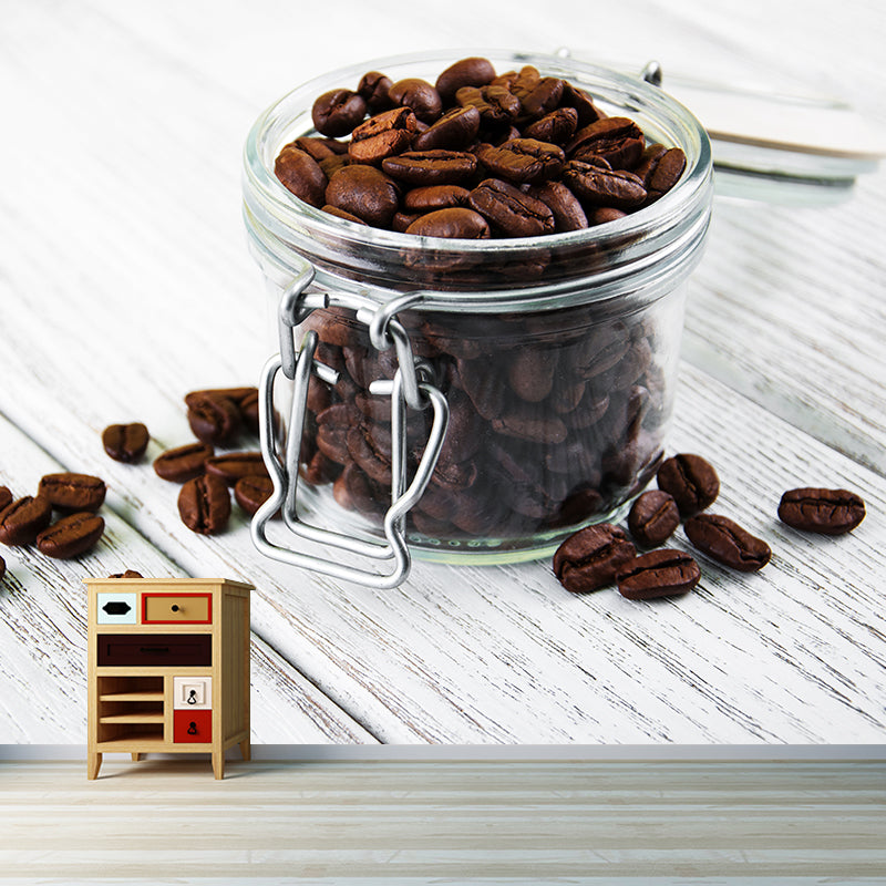 Full Size Photography Modern Mural Wallpaper with Coffee Bean Graphic in Soft Color Clearhalo 'Wall Decor' 'Wall Mural' 1957838