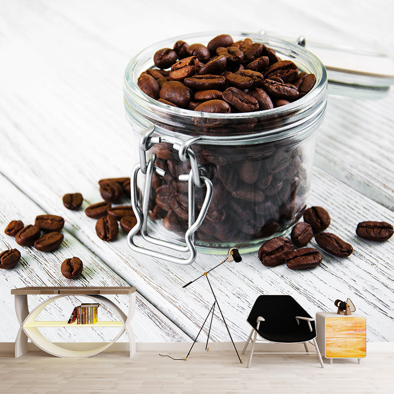 Full Size Photography Modern Mural Wallpaper with Coffee Bean Graphic in Soft Color Clearhalo 'Wall Decor' 'Wall Mural' 1957839