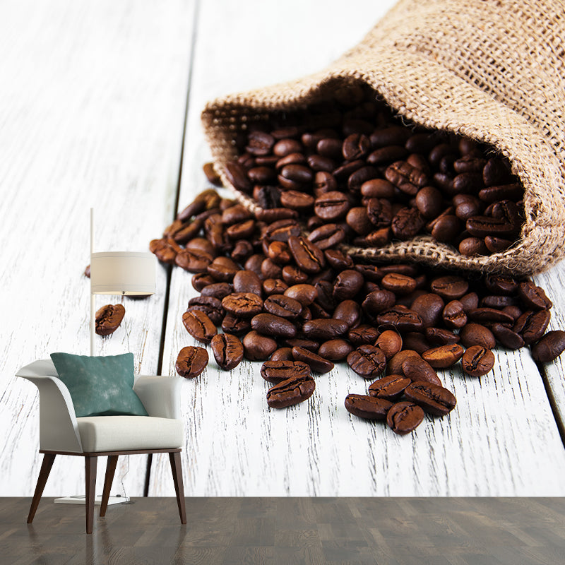 Full Size Photography Modern Mural Wallpaper with Coffee Bean Graphic in Soft Color Clearhalo 'Wall Decor' 'Wall Mural' 1957844
