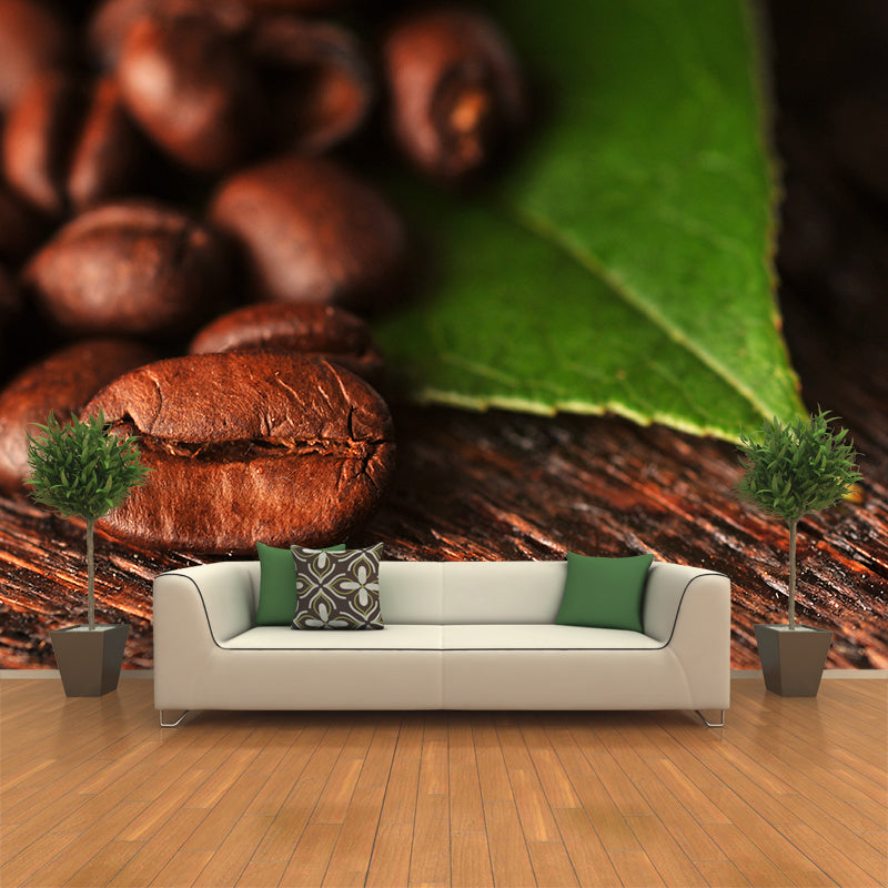 Full Size Photography Modern Mural Wallpaper with Coffee Bean Graphic in Soft Color Dark Coffee Clearhalo 'Wall Decor' 'Wall Mural' 1957847