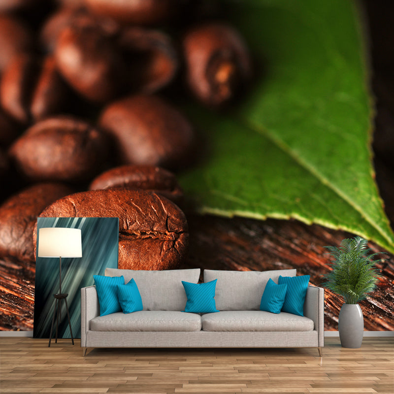 Full Size Photography Modern Mural Wallpaper with Coffee Bean Graphic in Soft Color Clearhalo 'Wall Decor' 'Wall Mural' 1957849