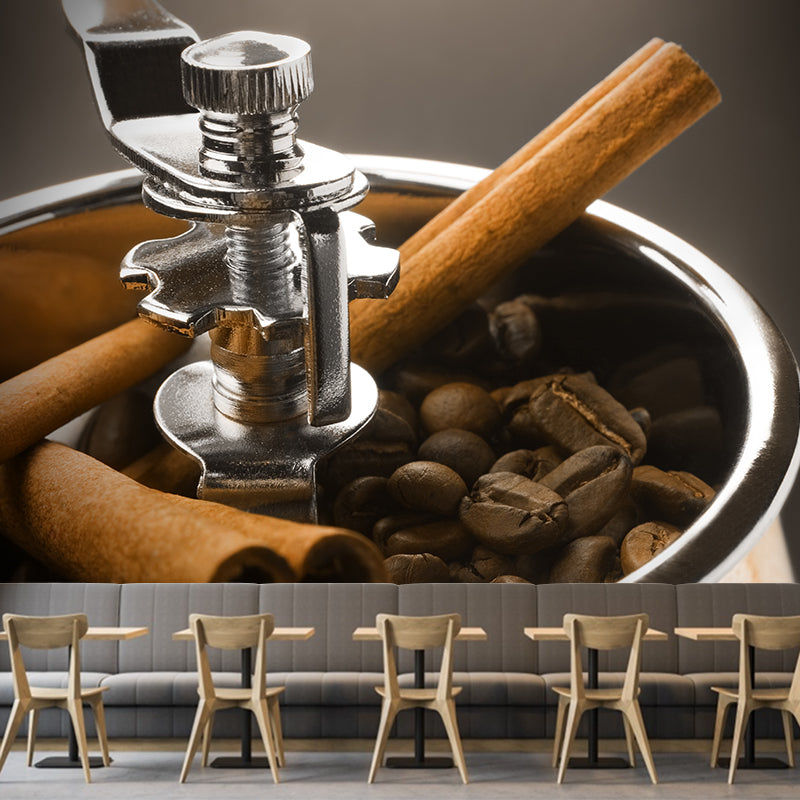 Full Size Photography Modern Mural Wallpaper with Coffee Bean Graphic in Soft Color Light Coffee Clearhalo 'Wall Decor' 'Wall Mural' 1957852