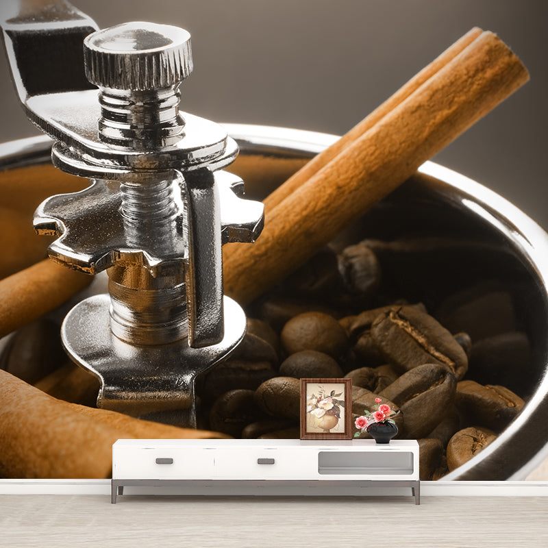 Full Size Photography Modern Mural Wallpaper with Coffee Bean Graphic in Soft Color Clearhalo 'Wall Decor' 'Wall Mural' 1957854